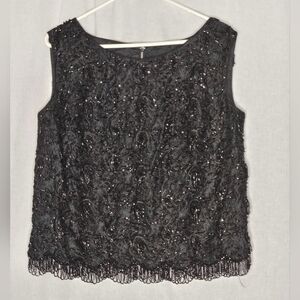 Vintage 60's Black Beaded Wide Neck Tank Top Sz L